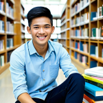 공군의 공군병 전역 후 진로 - Education Path**

A young Thai man in smart casual clothes, sitting at a modern university library, ...