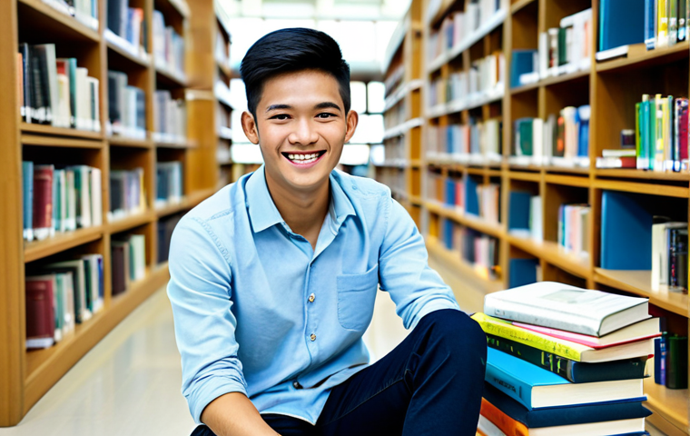 공군의 공군병 전역 후 진로 - Education Path**

A young Thai man in smart casual clothes, sitting at a modern university library, ...