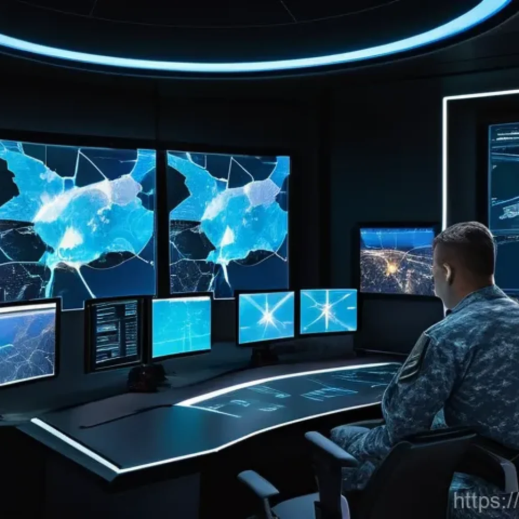 공군의 미래 항공 기술 - **Prompt:** A futuristic, high-tech command center buzzing with controlled energy. Large, translucen...