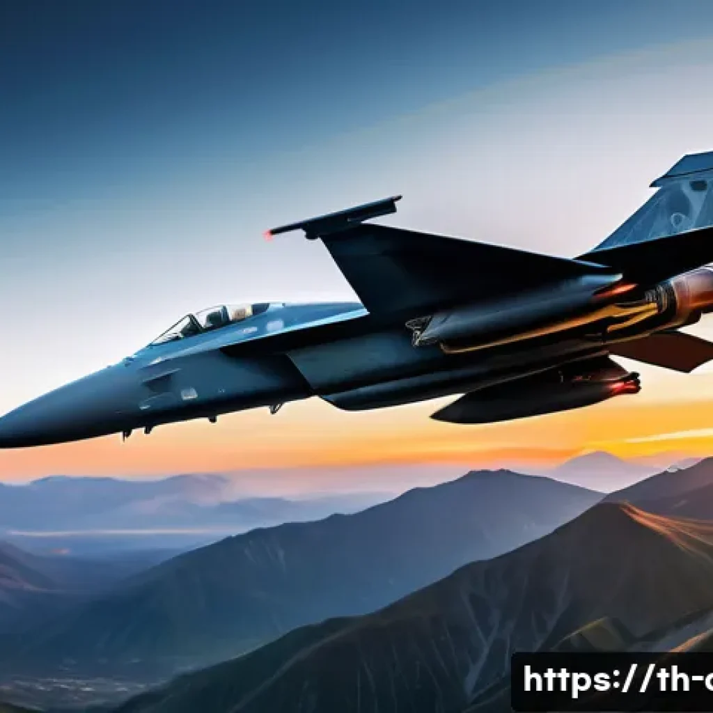 공군 전투기 종류 - A highly detailed scene of a modern fighter jet flying at supersonic speed above mountainous terrain...