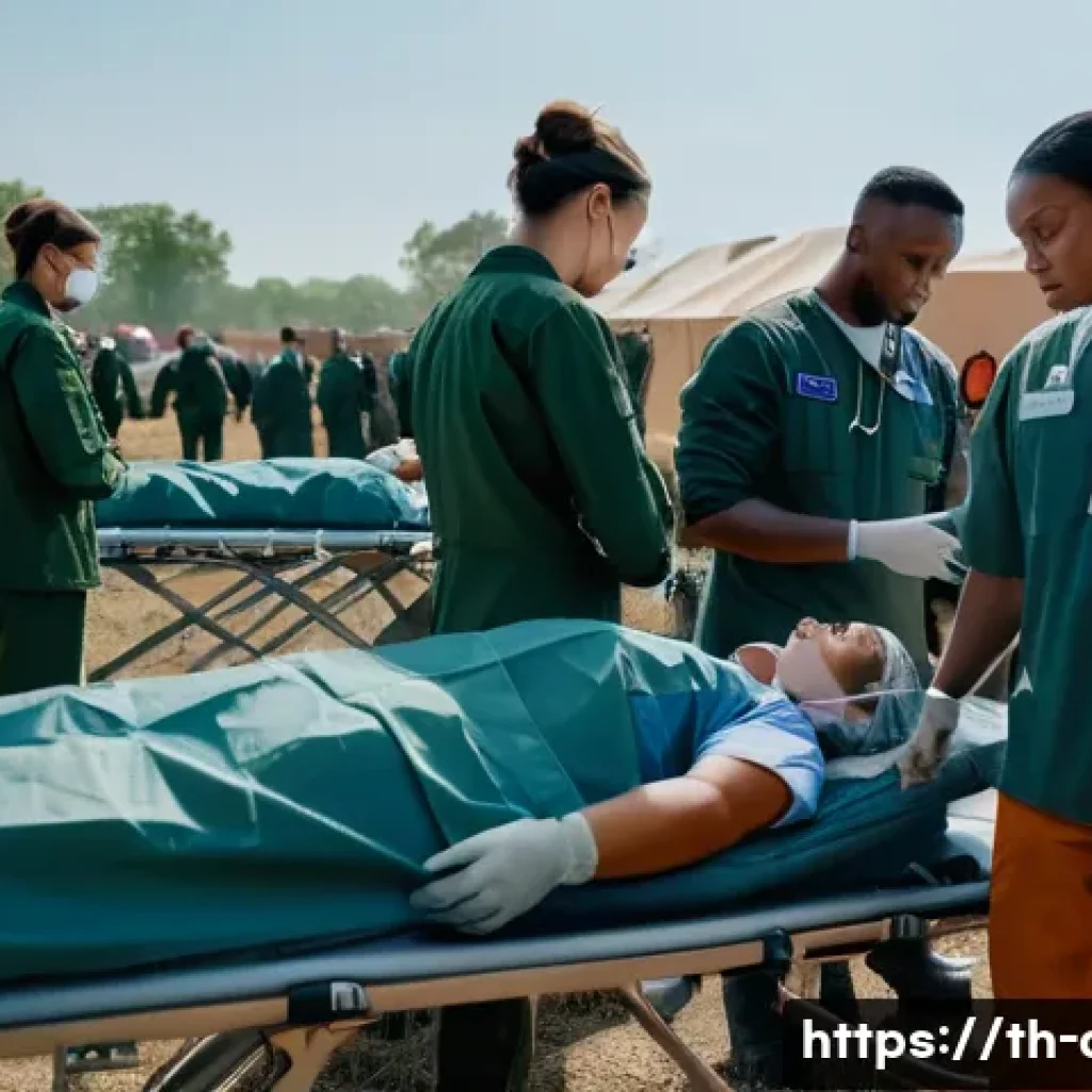 공군의 공군 의무병 응급 대처 - A detailed scene of an air force medical team performing emergency triage in a military field hospit...