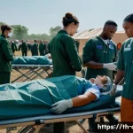 Home 20 공군의 공군 의무병 응급 대처 - A detailed scene of an air force medical team performing emergency triage in a military field hospit...