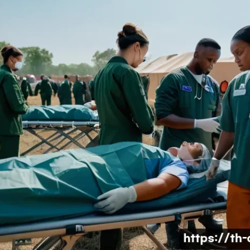 Home 32 공군의 공군 의무병 응급 대처 - A detailed scene of an air force medical team performing emergency triage in a military field hospit...
