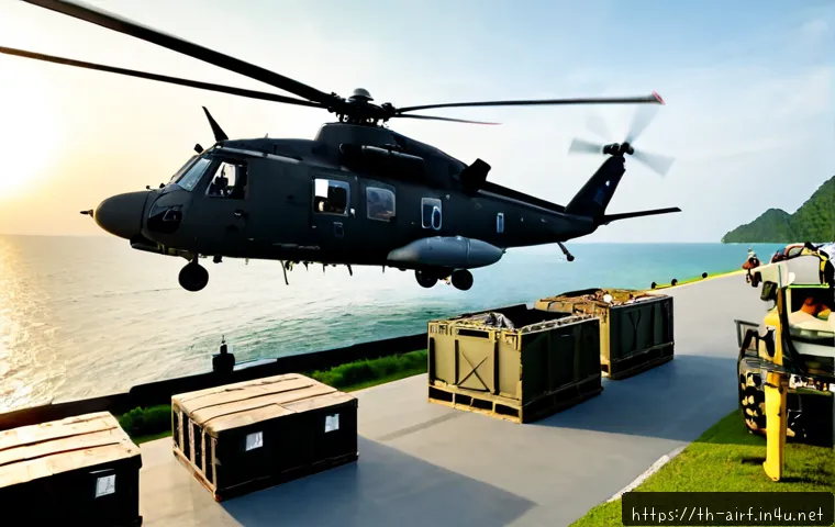 공군의 해군 및 육군과 협력 작전 - Photorealistic Royal Thai Air Force, Navy, and Army joint humanitarian disaster-response operation o...